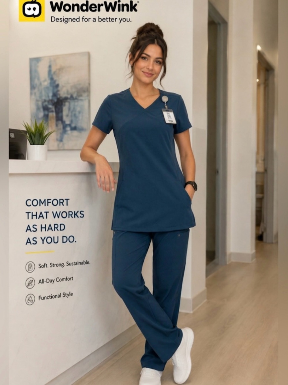 NWT ~ WonderWink Women's Carribean Blue Scrub Set ~ Size Large